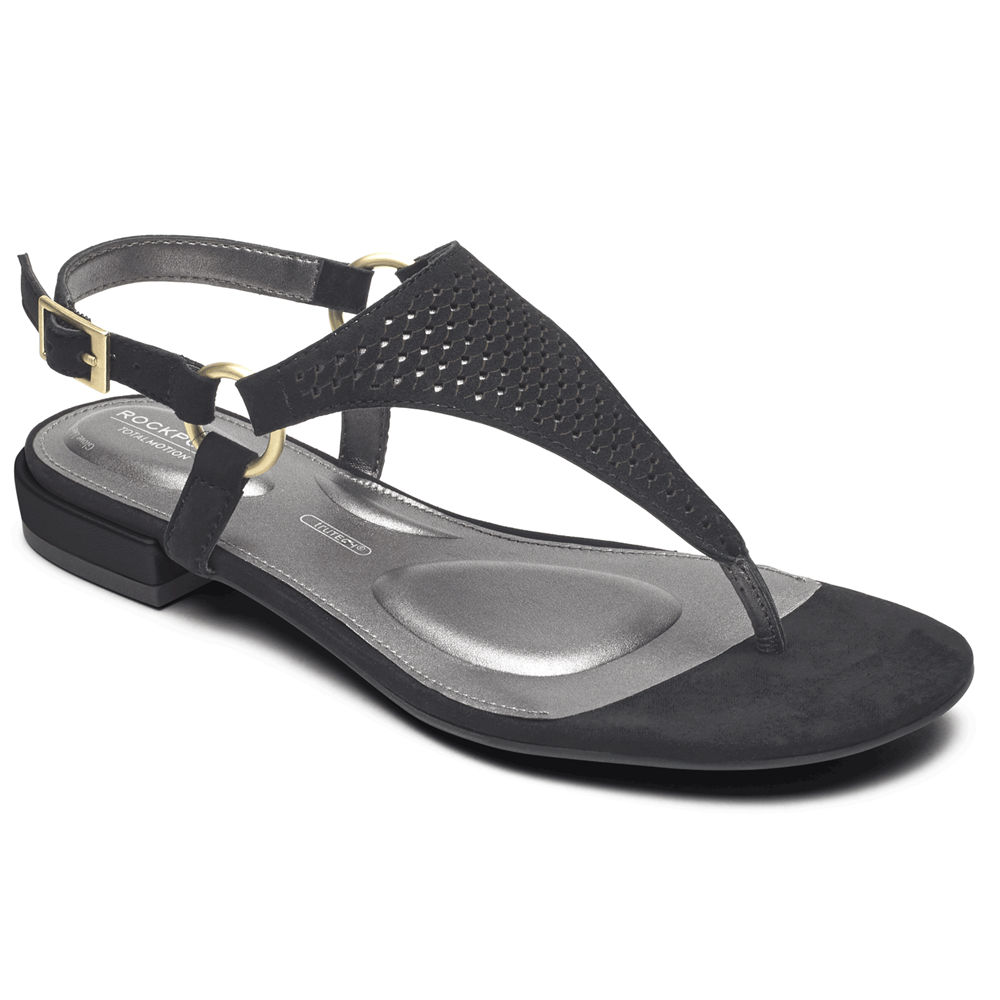 Rockport Womens Sandals Black - Total Motion Zosia Thong - UK 943-IVLYMG